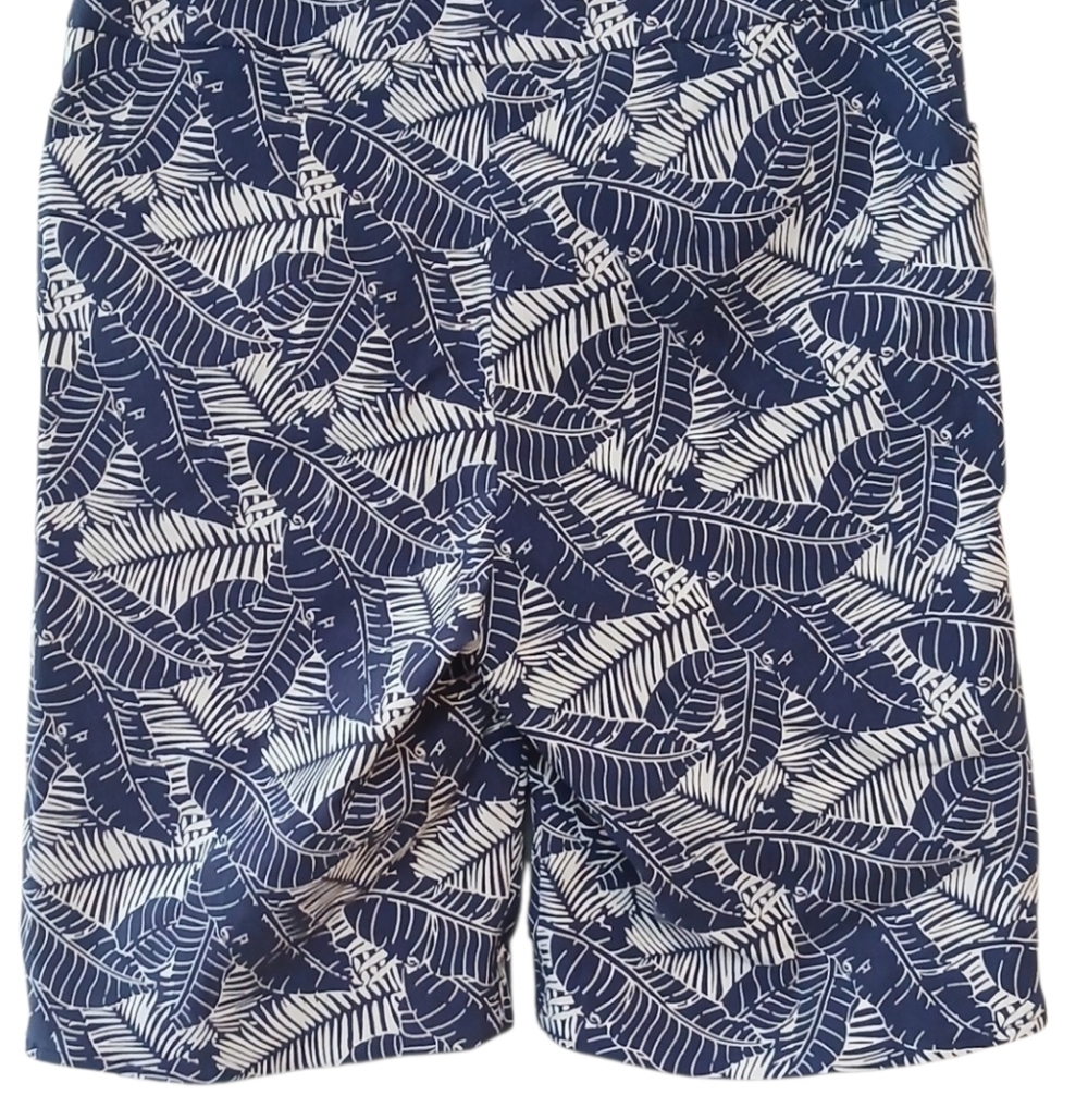 Bella Rose - Blue & White Shorts W/Floral Design, Front Pockets, Elastic Waist, - Picture 3 of 9